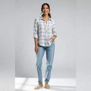 Doubju Plaid Button Front Shirt Medium US 8 Casual Lightweight Top